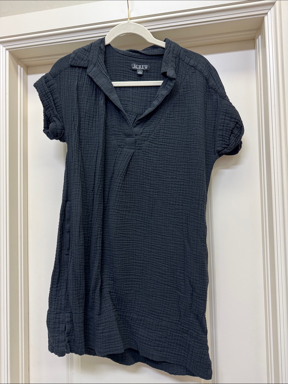 J. Crew Black Gauze Short-Sleeve Polo Tunic
